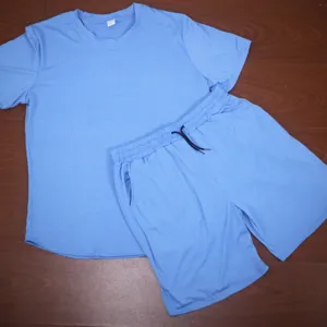 Summer casual solid color short sleeve t-shirt and shorts matching set for men daily wear.