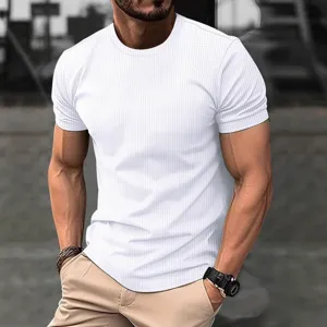 Men's Casual Slim Fit Seersucker Short Sleeve T-Shirt Summer Solid Color Breathable Athletic Crew Neck Top