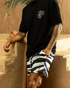 Men's athletic mesh shorts with bold zebra print, perfect for gym, fitness, and casual outdoor wear.