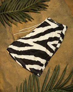 Men's trendy zebra print mesh sports shorts for gym, running, fitness and outdoor workouts.