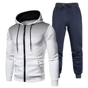 Close-up details of the men zip-up hoodie and sweatpants set featuring gradient dots print.