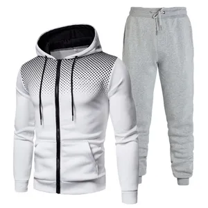 Men's two-piece tracksuit hoodie and sweatpants set with black dot gradient design.
