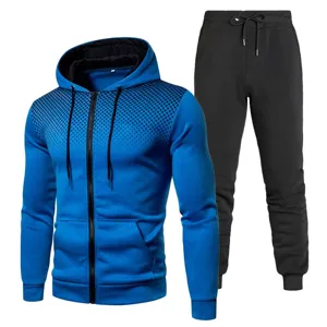 Men's 2-piece sportswear set casual zip hoodie and sweatpants gradient dot design.