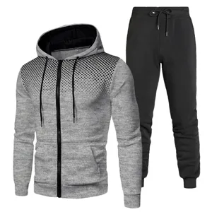 Men's casual tracksuit two piece set, gradient dot hoodie and black sweatpants, athletic sportswear.