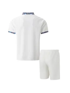 Men's summer waffle casual short sleeve polo shirt and shorts matching set product detail view.