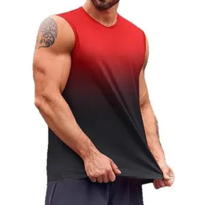 Canotta sportiva fitness con gradiente da uomo, maglia smanicata traspirante ad asciugatura rapida.