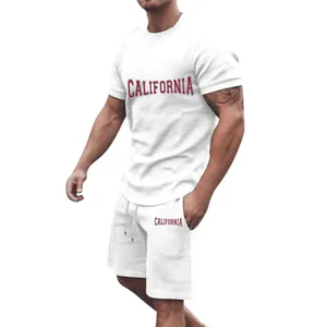 Men summer casual sportswear set with short sleeve t-shirt and shorts in white color.