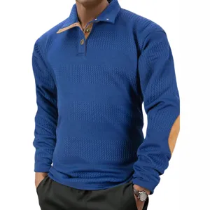 Heren casual herfst lange mouw polo trui met contrasterende suède kraag en elleboog