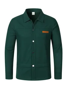 Veste cardigan chic à revers et manches longues en gaufre pour homme vert foncé.