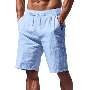 Herren Casual Baumwollmischung Shorts Einfarbig Kordelzug Elastischer Bund Gerade Beine Atmungsaktive Sommer Strand Shorts