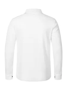 Détail vue arrière chemise manches longues gaufrée blanche homme avec col et boutons manchette.