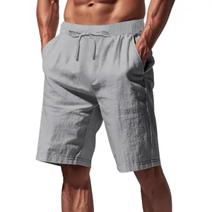 Herren Freizeit Shorts aus Baumwolle Leinen mit Kordelzug Bund elastisch, Sommer Strand Hose.