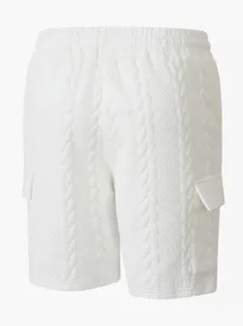 White textured knit detail of men casual cargo shorts with drawstring waist and pockets.