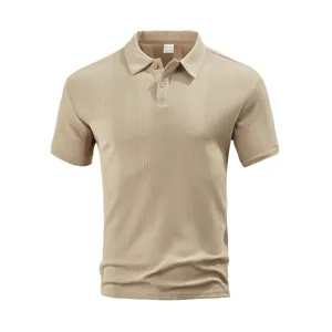 Men's short sleeve jacquard polo shirt, casual lapel textured summer top for daily wear.