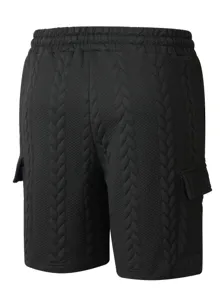 Men's black casual cargo shorts featuring a comfortable drawstring waist and textured design.