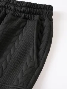 Men's casual shorts detail black jacquard fabric drawstring pocket summer beach pants design