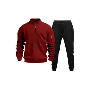 Men's Red Half Zip Sweatshirt and Black Sweatpants Activewear Set Casual Tracksuit