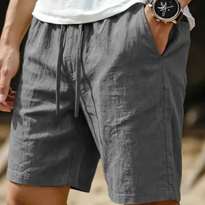 Men's summer casual solid color linen shorts breathable elastic waist beach shorts daily wear