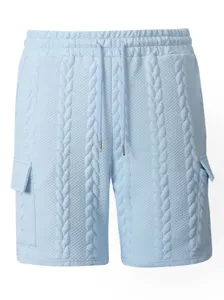 Men casual cable knit cargo shorts light blue drawstring elastic waist summer beach wear