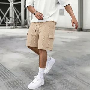Men casual cable knit cargo shorts summer outdoor drawstring beach pants streetwear fashion style