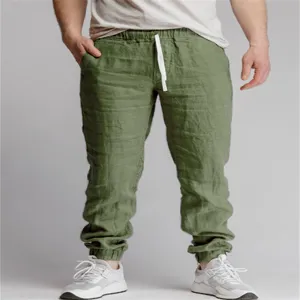 Herren Baumwolle Leinen Freizeit Jogginghose unifarben Kordelzug atmungsaktiv Hosen