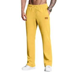 Men's Casual Yellow Sweatpants Loose Fit Drawstring Trousers Comfortable Daily Wear