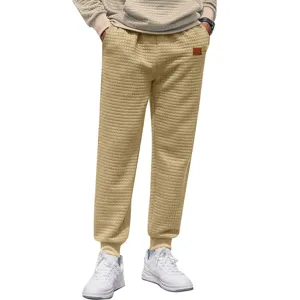 Men's waffle knit sweatpants casual khaki sports trousers comfortable fashion streetwear