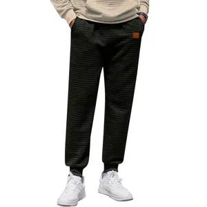 Men waffle knit jogger pants casual sweatpants solid color sports trousers with pockets