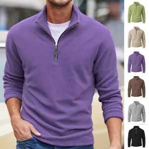 Heren Staande Kraag Halve Rits Polar Fleece Sweatshirt Casual Effen Kleur Lange Mouw Pullover Jas Top Buiten Warme Mantel