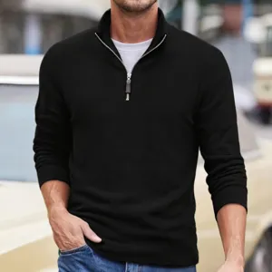 Heren kwart-ritssluiting fleece sweatshirt opstaande kraag effen kleur langdurige top