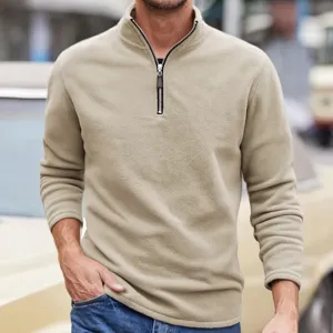 Heren opstaande kraag halve rits fleece trui effen kleur casual lange mouw top jas