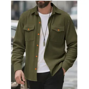 Chemise en velours côtelé pour homme Manches longues Revers Casual Veste ample travail