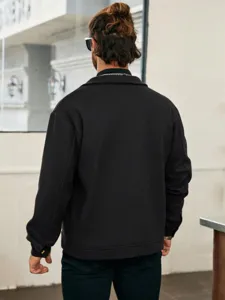 Heren zwarte wolblend casual jas met rits stijlvolle mode bovenkleding voor dagelijks
