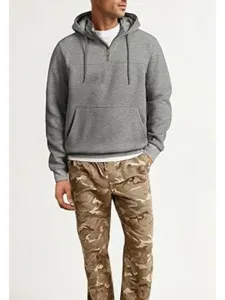 Herren Halb-Reißverschluss Fleece Kapuzenpullover Winter Casual Hoodie mit Camo Hose.
