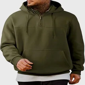 Detailansicht Herren Fleece Kapuzenpullover mit Reißverschluss, lässiger Retro-Stil.