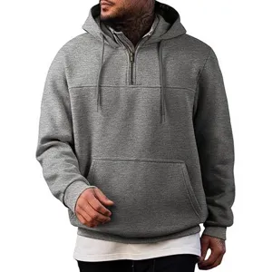 Herren Amerikanisches Retro Fleece Halbreißverschluss Hoodie Locker Lässig Stehkragen Kapuzenpullover Winter Warm Einfarbig Top