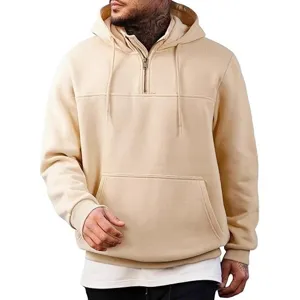 Herren gefütterter Halb-Reißverschluss Kapuzenpullover, lässiger Herbst Winter Retro Hoodie.