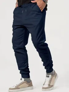 Dunkelblaue Freizeithose Jogginghose für Herren mit Kordelzug und Bündchen für den Alltag.