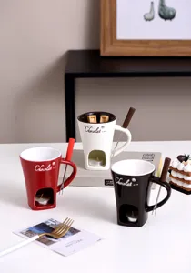 Keramik Schokolade Fondue Tasse Set mit Teelicht Kerze und Gabel für Käse Schmelzen.