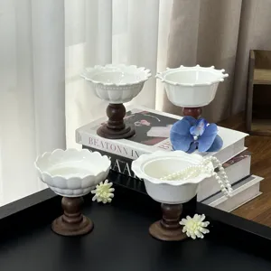 Retro keramische hoge voet dessertkom fruitbord minimalistische theesnack tray decor