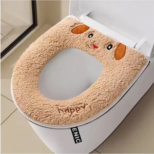 Flauschiger Toilettensitzbezug Winter Warmer Süßes Hund Design Verdickt Wascbar Badematte