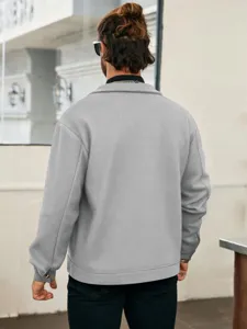 Heren stijlvolle casual wollen jas met rits bovenkleding, grijze straatstijl kleding.