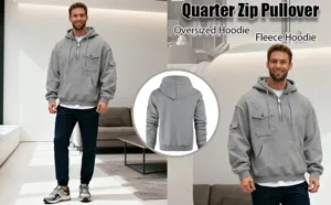Sudadera con capucha de forro polar para hombre con cremallera y bolsillos grandes.