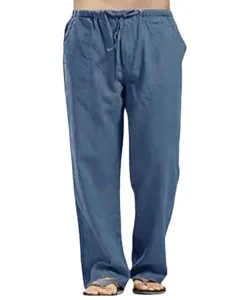 Pantaloni Casual in Lino da Uomo Comodi Taglie Forti Tasche Coulisse Estivi Larghi