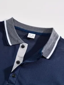 Primer plano del cuello de polo para hombre, tejido transpirable, detalle de ropa casual.