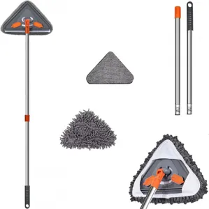 Adjustable triangle cleaning mop with microfiber and chenille cloth heads for home floor.