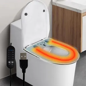 USB Beheizter Toilettensitzbezug Winter Flanell Warmes Kissen Universelles Thermostatisches Waschbares Kissen Mit Griff Weiche Badezimmer Toilettenmatte