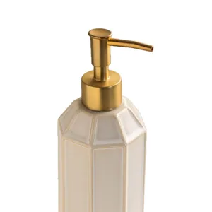 Minimalist Ceramic Soap Dispenser Bottle for Bathroom Lotion and Shower Gel with Gold Pump