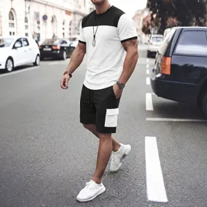 Completo estivo uomo t-shirt manica corta con blocco di colore e pantaloncini cargo