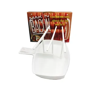 Microwave bacon cooker stand with vertical racks and fat drip tray for kitchen cooking use detail.